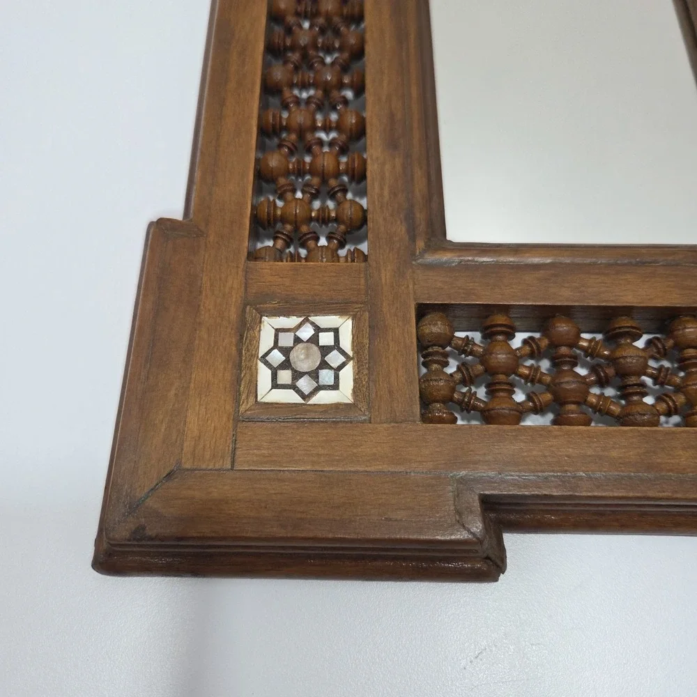 Handcrafted Wooden arabesque mirror frame decorated with mother of pearl Acents